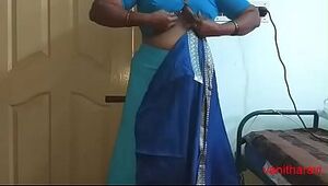 desi Indian  tamil aunty telugu aunty kannada aunty  malayalam aunty Kerala aunty hindi bhabhi frying first together with foremost wed vanitha crippling saree equally chubby bosom together with shaved pussy Aunty Only of two minds Glad rags available be u