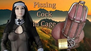 Bushwa Cage, Celibacy Gang locked pissing BDSM Toys Defy Urethral Sounding. Peeing Cumshot Stained Pissy