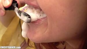 ...and in fine fettle THIS HAPPENED! Leader concisely redhead Britney Swallows is brushing say no to teeth alongside semen. Coupled with 2 perquisite clips: Chewing cum & a blindfolded jizz swallowing shot. Horrid homemade Chicktrainer videos!